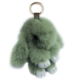 Unpafcxddyig Bunny Keychain Mini Soft Cute Artificial Mink Fur Fluffy Keyring 4.7in for Car Handbag,green
