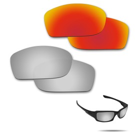 Fiskr Polarized Lenses Replacement for Oakley Fives Squared(OO9238) Sunglasses with Anti-scratch&Anti-saltwater&Anti-dust Coating (Fire Red&Silver)