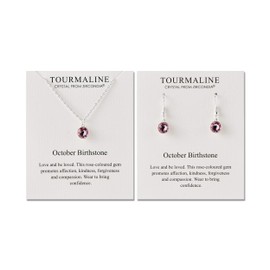 Philip Jones October (Tourmaline) Birthstone Necklace & Drop Earrings Set Created with Zircondia® Crystals