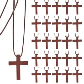 DELORIGIN 36Pcs Wooden Cross Necklace Bulk for Men Women Wood Cross Pendant Necklace Adjustable Pendant Jewelry Gifts for Baptismal Church Bible Verse Easter Party Favor Car Mirror