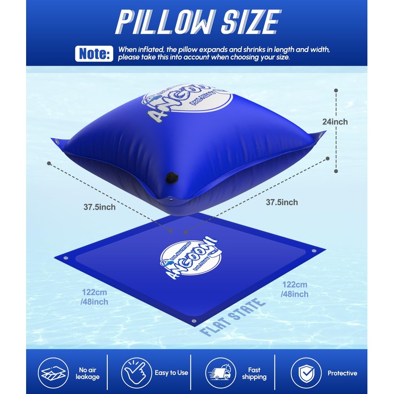 Angooni 4’x4’ Heavy-Duty Pool Pillow with 4x20ft Ropes - 0.4mm