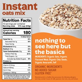 Easy Morning Instant Oatmeal Mix, Organic Ingredients, Naturally Gluten-Free, No Sugar Added, Hot Cereal with Chia, Flax, and Sunflower Seeds, Plant-Based, 15 oz (10 Servings)