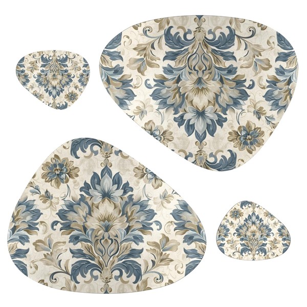 Eizlang Pattern Flowes Faux Leather Placemats and Coasters Set Oval