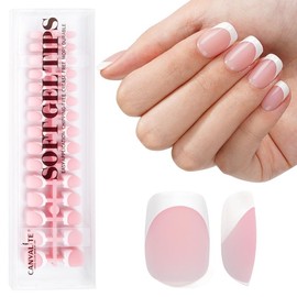 Canvalite Soft Gel French Tip Nails, 180 Pcs Extra Short Press on Nails for Women Flexible Pre-Painted White French Tip Gel Nails Nail Tips No File Need DIY Manicure Gifts for Women, Glue Not Included - Color: Natural-S-Square-Nude
