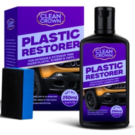 CleanCrown Plastic Restorer for Cars (8.45 fl oz), User Friendly Car Trim Restorer, Quick Plastic Trim Restorer with Free Sponge Applicator, Restores Faded Car Plastics, Bumpers & Against UV Rays