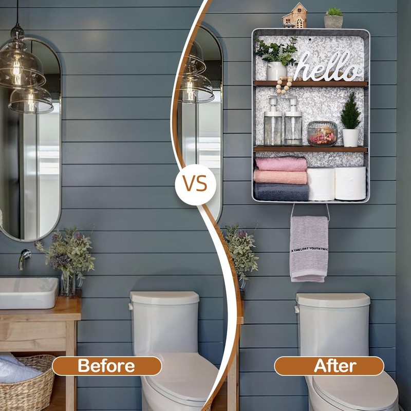 WOODEXPE 22" L Galvanized Wash Tub with Shelves Rustic Bathroom