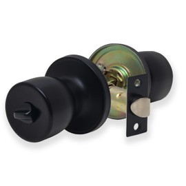 XFORT Tulip Privacy Knob Set Matt Black, Door Knob with Lock for Internal Wooden Bathroom Doors