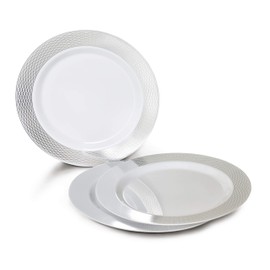" OCCASIONS " 240 Plates Pack, Heavyweight Disposable Wedding Party Plastic Plates (6.25'' Dessert/Bread Plate, Diamond in White & Silver)