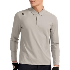 SENBWL Mens Polo Shirts Collared Soft Touch Tech Athletic Moisture Wicking Dry Fit Long Sleeve Golf Shirts for Men Casual 8903 Khaki S