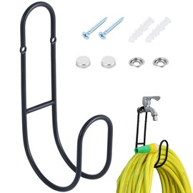 PIGIAOKA Garden Hose Holder Metal Water Hose Hanger, Wall Mount Heavy Duty Hose Holder Hook for Garage, Yard, Patio, Holds Up to 150Ft (Black Paint)