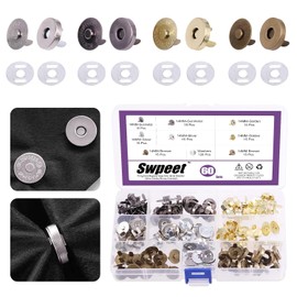Swpeet - Juego de 60 cierres magnéticos de botones, cierres de metal de 14 mm, dorado, plateado, bronce, negro, manualidades, costura, juegos de botones para costura, bolsos, ropa, piel