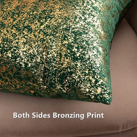 Deeprove Throw Pillow Cover Both Sides Sparkle Gold Foil Print, Soft Velvet Hidden Zipper Closure Accent Pillow Cushion Case for Bedroom, Living Room, Sofa, Square 18 x 18 Inches 1 Pack, Dark Green
