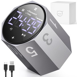 MIAOKE Pomodoro Timer-Aluminum Alloy Frosted Metal LED Large Screen Digital Automatically Rotated Display, Focus Efficient Management on Work and Study, Suitable for Kitchen, Office, Living Room-Gray