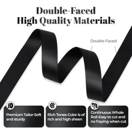 Kryvus Black Satin Ribbon, Double Faced 1/2 Inch X 50 Yards Black Ribbon, Premium Satin Ribbon for Gift Wrapping, Crafts, Hair Bow Making, Sewing, Flower Bouquet, Wedding Party Decor