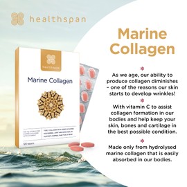 Healthspan Marine Collagen 500mg (120 Tablets) | Hydrolysed Type I Marine Collagen | Support Your Skin, Bones & Joints | Added Benefits for Skin & Beauty | with Vitamin C