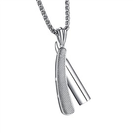 SINLEO Mens Stainless Steel Straight Razor Shaver Pendant Charm Blade Necklace with 24 Inch Chain Silver