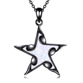 POPLYKE Pentagram Necklace for Women Sterling Silver Opal Necklace Pendant Music Jewelry Gift for Women