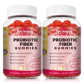 9-in-1 Probiotic Fiber Gummies for Adults & Teens 16G Fiber per Serving, Psyllium Fiber Supplement with 5 Billion CFU Bacillus Coagulans, Inulin, ACV for Digestive, Gut & Immune Wellness - 2 Bottles