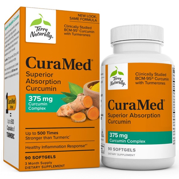 Terry Naturally CuraMed 375 mg - 90 Softgels - Superior Absorption Curcumin - Supports Liver, Brain & Immune Health - Non-GMO, Halal - 90 Servings