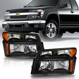 ACANII - For 2004-2012 Chevy Colorado GMC Canyon Black Headlights Headlamps w/Corner Lights Bumper Parking Lamps [4PC]
