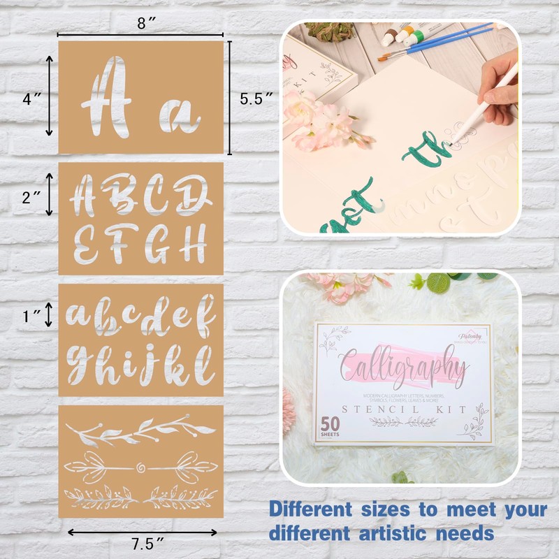 Patemby 50PCS Calligraphy Stencil Template Kit - 4 Inch and