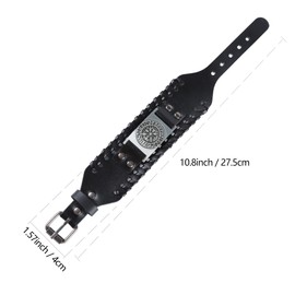 Viking Bracelet with Runic Compass for Men, Wide Leather Wristband Vikings Gear, Celtic Pagan Jewelry