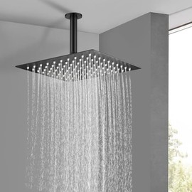 Cabezal de ducha de lluvia de 10 pulgadas, cuadrado de alta presión, de acero inoxidable, ultrafino, para baño, revestimiento del cuerpo, montaje en el techo (negro mate)