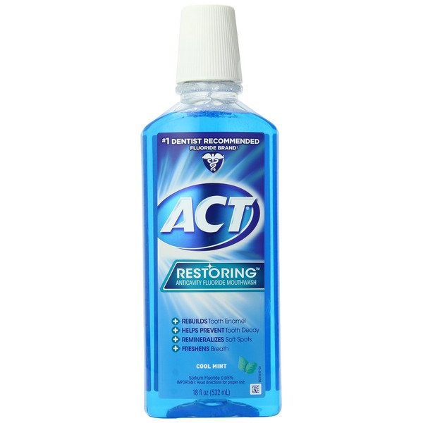 ACT Restoring Anti-Cavity Fluoride Mouthwash, Cool Mint, 18 oz (Pack of 6)