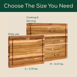 EZ FURNITURE 14"L x 10"W x 1"Th Teak Wood Cutting Board, Edge Grain with Juice Groove and Handles, Knife Friendly, Suitable for Chopping, Aesthetics for The Kitchen