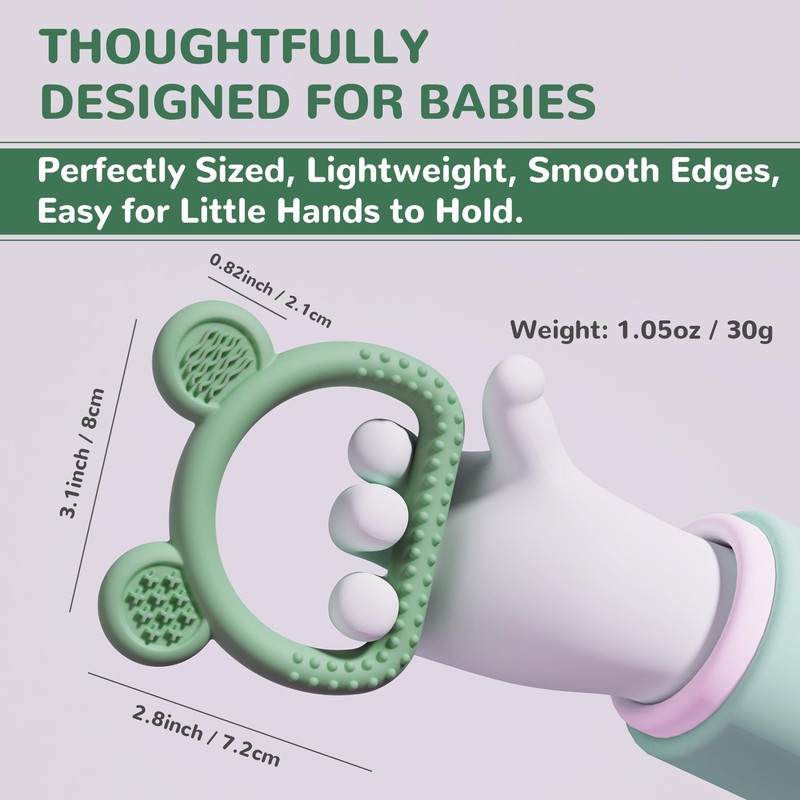3-Pack Baby Teething Toys with Anti-Drop Clip, Infant Silicone Teether