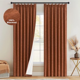 Topfinel Terracotta Linen Blackout Curtains 108 Inches Long for Living Room Large Window,Autumn Pinch Pleated Sunlight Blocking Boho Track Curtains for Living Room 2 Panels,9 FT with Hooks Rings
