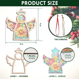 AXIARA Angel Sunflower Gifts, Christmas Ornaments 2024 - Sympathy Gifts for Loss of Loved One, Pet Bereavement Gift Ideas, Miscarriage Memorial Gifts - Christmas Tree Decoration Suncatcher Ornaments