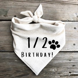 Half Birthday 1/2 Dog Bandana 6 Month Old Barkday Party Oatmeal Cream Natural Simple Minimal Neutral (X-Small)
