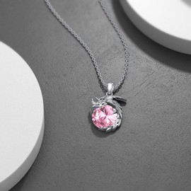 SLIACETE 925 Sterling Silver Dragon Necklace for Women Rose Quartz / Moonstone / Birthstone and Dragon Pendant Chain Silver Dragon Necklace Dragon Jewellery Gift for Dragon Lover, Sterling Silver,