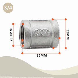 Bwintech 3 Pcs 3/4" Female to 3/4" Female BSP Thread Stainless Steel 304 Coupling Connector for Pipe Connecting Conversion