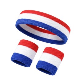 Mallofusa France Soccer Supporter Sweatband Kit Absorbent Headband & Wristband Set for Summer Tournaments Match Day Essentials Color-Safe Fabric for Active Fans Blue White Red Tricolor