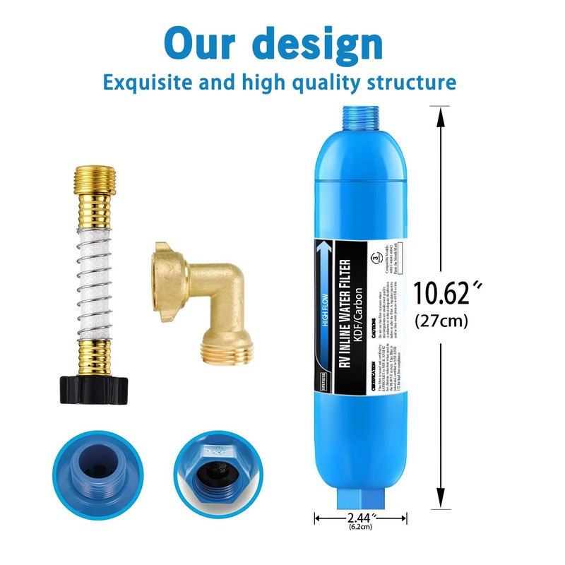 Lifefilter RV Inline Water Filter with Solid Brass 90 Degree