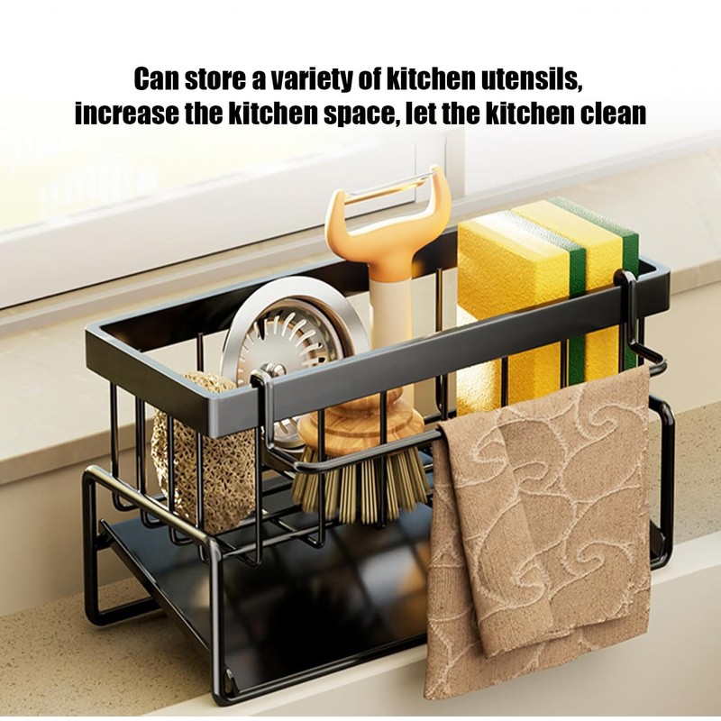Ruikcoll Black Slim Kitchen Organiser, Sink Organiser with Drip Tray,