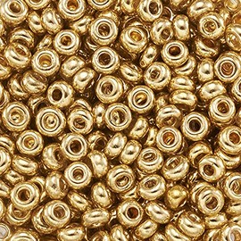 Craftdady 12/0 - cuentas de cristal dorado de 2 mm, alrededor de 5000 unidades de cuentas espaciadoras pequeñas, redondas y metálicas para hacer joyería: 0.5 mm