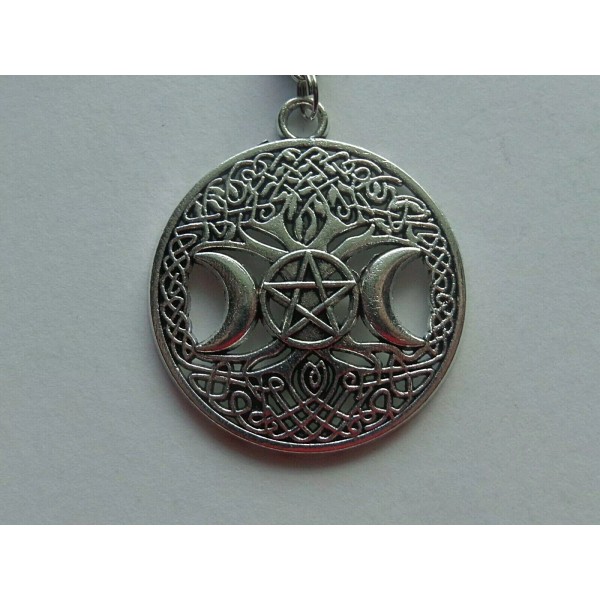 Handmade WICCAN PENTACLE TRIPLE MOON GODDESS NECKLACE ADJUSTABLE STAINLESS STEEL