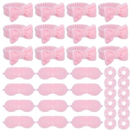 CIATBYYJ 36Pcs Spa Party Supplies for Girls - Sleepover Party Supplies for Girls with 12 Pink Headbands, 12 Plush Sleep Eye Masks, 12Pcs Velvet Scrunchies for Sleepover Slumber Partys Favors Gift