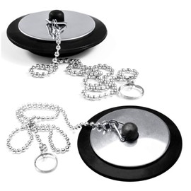 DHWEKU Pack of 2 Drain Plugs, Universal Valve Plugs, Diameter 45-43 mm Bath Plug, Plug Chain, Sink Plug Closure, with 40 cm Plug Chain, for Sink, Sink Plug