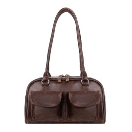 FTDENE Y2K Shoulder Purses for Women Trendy - PU Leather Retro Boston Handbag, Lightweight and Versatile for Work and Travel (Vintage Brown)