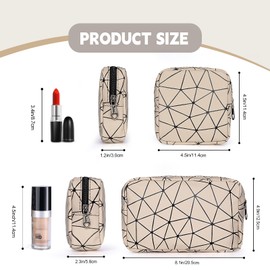 Playexen 2 PCS Makeup Bag, Small Makeup Bag for Purse, Portable Travel Cosmetic Bag for Girls Women (Beige, 4.5" Small & 8.1" Large)