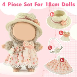 SunsprieJoy - Conjunto de 4 piezas para muñecas de arte de 17 cm, mini ropa a cuadros con sombrero, playera, overol arcoíris y correa de campana, estilos de mezcla y combinación, regalo de