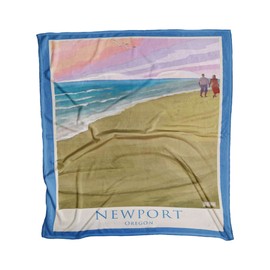 Northwest Art Mall Newport Oregon Love On Coast Ultra Fleece Bed Sofa Travel Cozy Blanket from Alla Prima Painting by Artist Joanne Kollman 50" x 60".