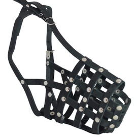 Secure Genuine Leather Mesh Dog Basket Muzzle - German Shepherd Female, Doberman, (Circumference 12", Snout Length 4.5")