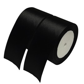 Chenkou Craft Solid Satin Ribbon Ribbons 50 Yards (2 Rolls) Black Craft Bow Party Decoration Packing Ribbons (Black, 2"(50mm))