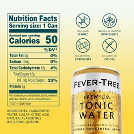 Fever-Tree Tonic Water - Premium Mixer - Refreshing Beverage for Cocktails & Mocktails. Naturally Sourced Ingredients, No Artificial Sweeteners or Colors - 5.1 Fl Oz Cans - Pack of 8