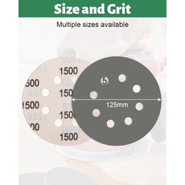 JatilEr 5 Pcs 125mm Sanding Discs Grit 1500, 8 Hole Wet and Dry Sanding Disc Round Hook and Loop Sanding Disc Orbital Sanding Discs Sandpaper for Wood, Metal and Jewelry Car Polishing